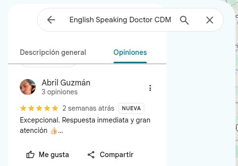 Google Maps review by Abril Guzmán praising the prompt response and care