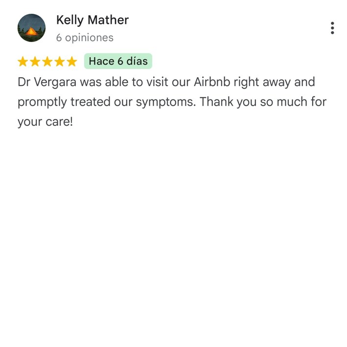 Google review by Kelly Mather about prompt medical care at her Airbnb